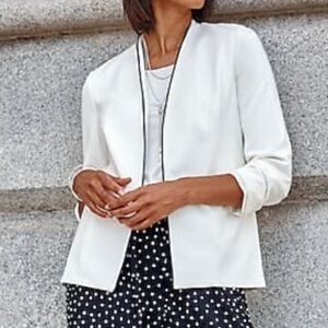 J Jill Wherever Elegant White Cropped Blazer with Black Piping. size XS